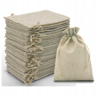 Jutové vrecúška 10x14cm opakovane použiteľné prírodné ľanové darčekové šperky so šnúrkou